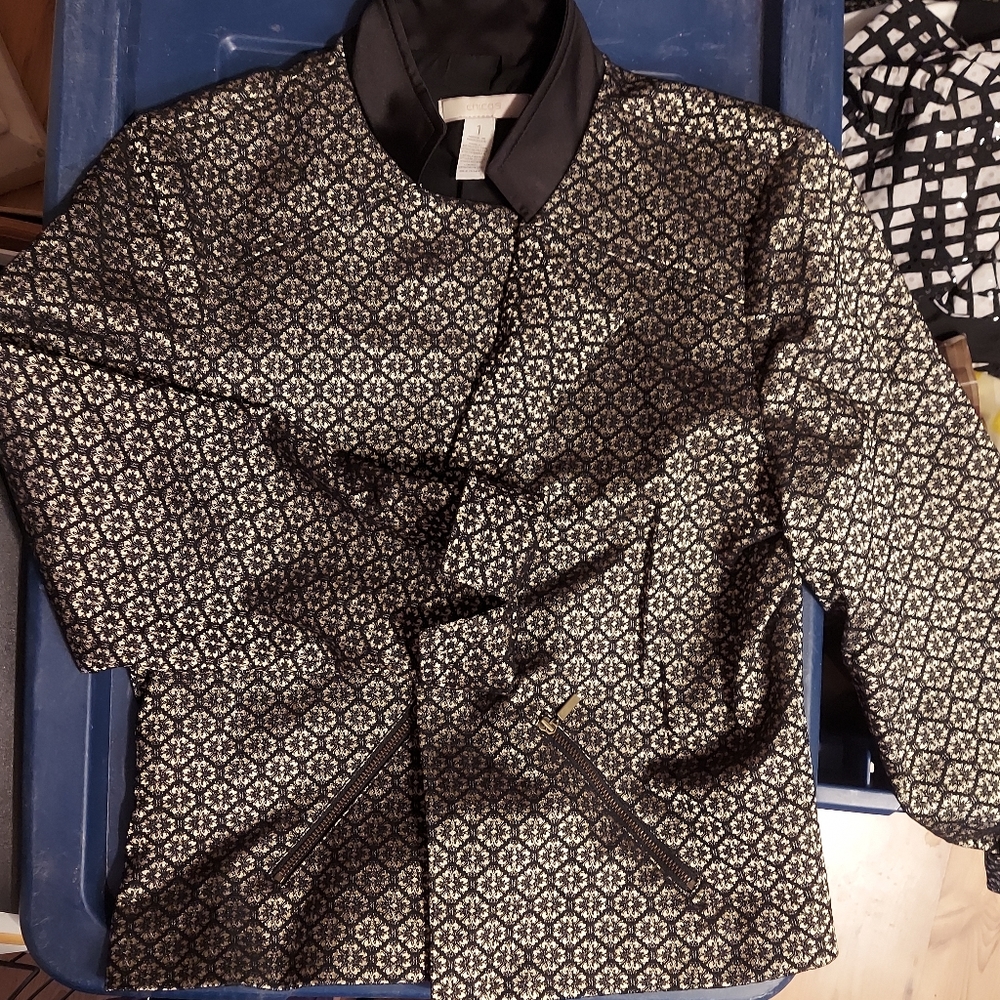 Chicos Womens Long Sleeve Jacquard Suit Jacket Size 1